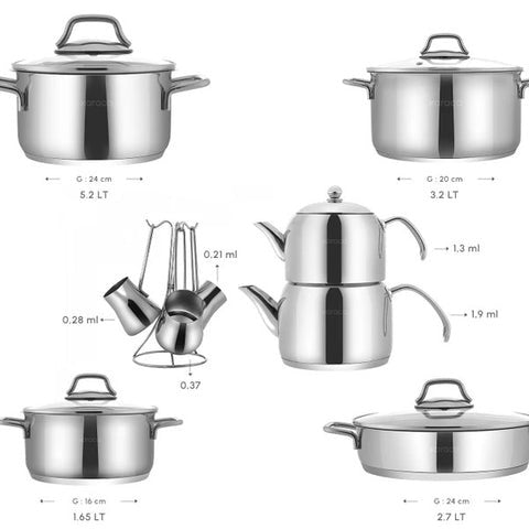 Karaca Belgrad Set de Casseroles en Acier Inoxydable 15 Pièces