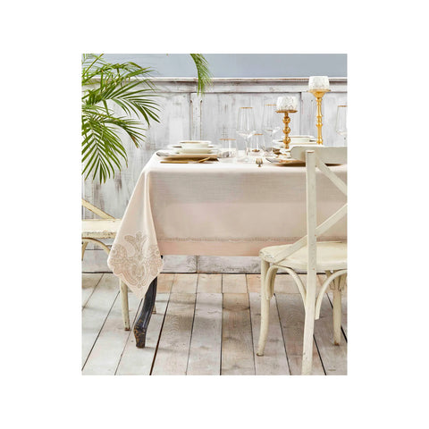 Nappe Karaca Home Ades avec dentelle française, 160 x 240 cm, beige