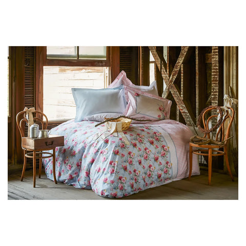 Parure de lit Karaca Home Haley Mavi Rnf en coton naturel pour lit double