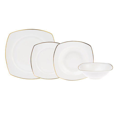 Service de table Karaca Adelia en porcelaine pour 6 personnes, 24 pièces, coins arrondis, doré