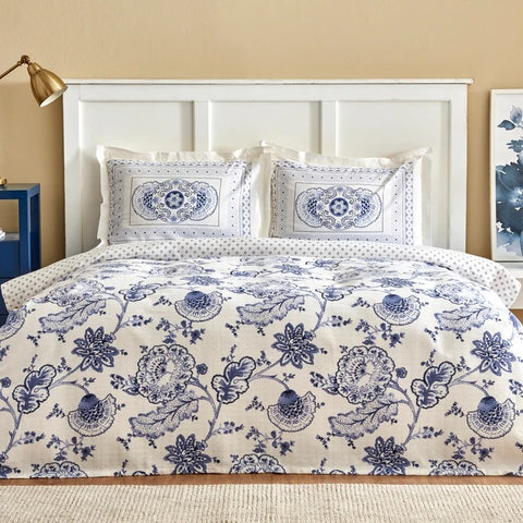 Parure de Lit Simple Karaca Home Amar Bleu 100 % Coton