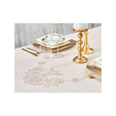 Nappe Karaca Home Ades avec dentelle française, 160 x 240 cm, beige