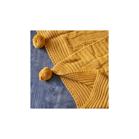 KH OCHRE CABLE KNIT POMPOM THROW THROW