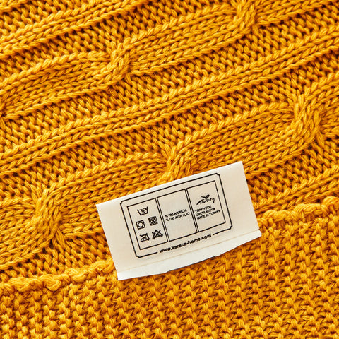 Plaid Karaca Home Ochre en maille torsadée certifié Öko-Tex