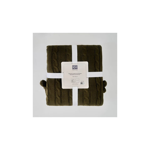 Couverture Karaca Home tricotée à pompons, vert olive