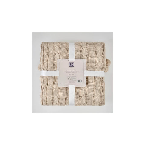 Couverture Karaca Home Pompom tricotée, beige