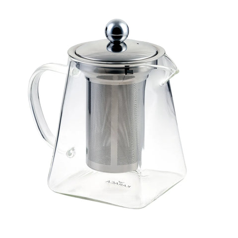 Théière Karaca carrée en verre borosilicate et acier inoxydable, 800 ml