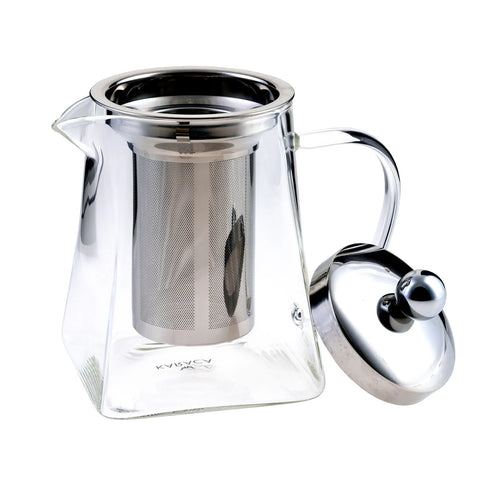 Théière Karaca carrée en verre borosilicate et acier inoxydable, 800 ml