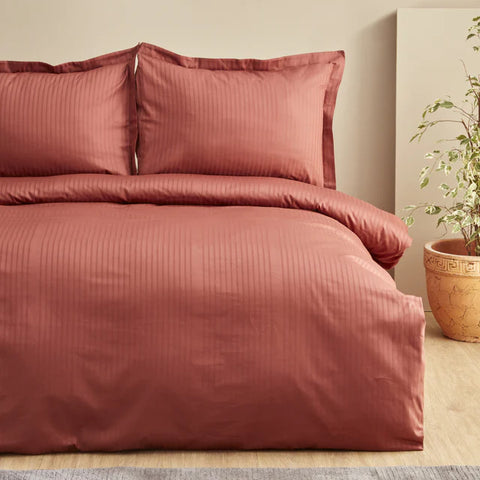 Karaca Home Uniq Ensemble de Couette Satin 100% Coton pour Lit Double Terracotta