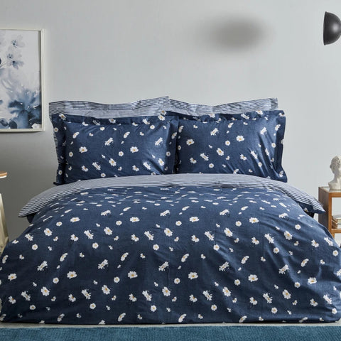 Karaca Home Daisy Housse de Couette 100% Coton Taille Simple Indigo