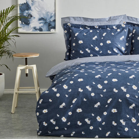 Karaca Home Daisy Housse de Couette 100% Coton Taille Simple Indigo