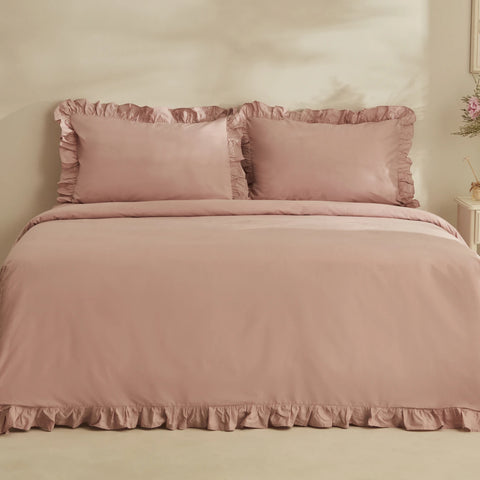 &nbsp;Karaca Home Ensemble de Housse de Couette Pure Ruffle 100% Coton Taille Double Poudré