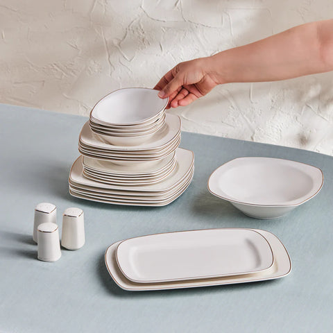 Service de Table Karaca Timeless 59 Pièces en Porcelaine Demi-Carré pour 12 Personnes, Or