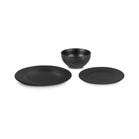 Karaca Solem Embossed - Service de Table en Grès 18 Pièces pour 6 Personnes, Noir