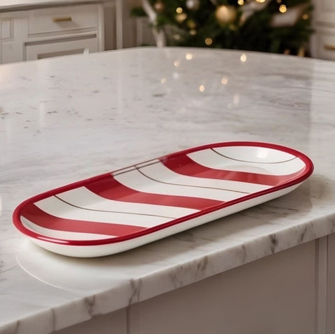 Karaca New Year 25 Assiette Candy Stripe, 28 cm