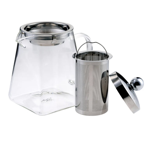 Théière Karaca carrée en verre borosilicate et acier inoxydable, 800 ml