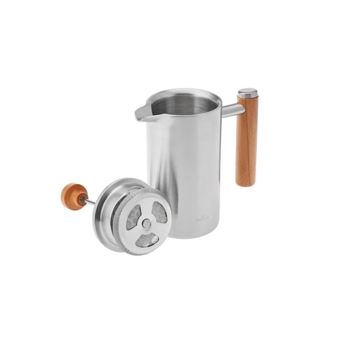 Cafetière à piston Karaca à double paroi en acier inoxydable et chêne, 350 ml