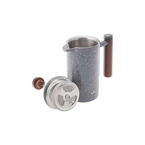 Cafetière à piston Karaca à double paroi en marbre gris et châtaignier foncé, 350 ml