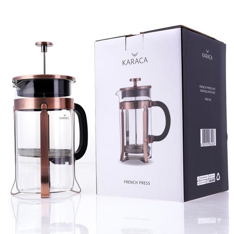 Cafetière à piston Karaca en verre borosilicate et cuivre, 1 000 ml