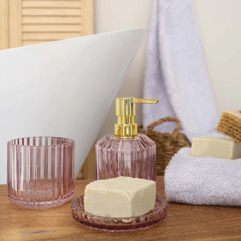 Ensemble d’accessoires de salle de bain Line, 3 pièces, rose