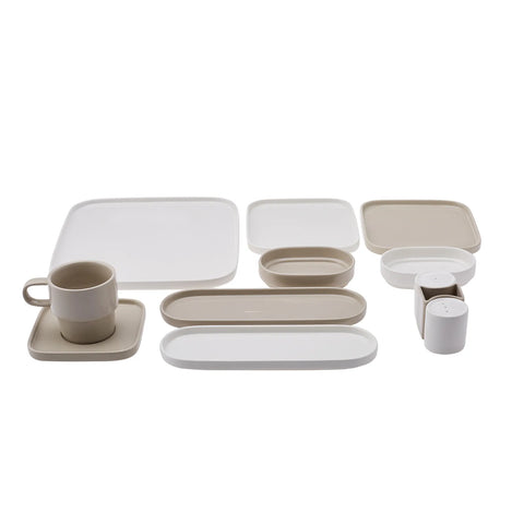 Service Petit Déjeuner Karaca Cubique en porcelaine pour 6 personnes, 35 pièces carrées/rectangulaires, gris