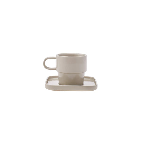 Service Petit Déjeuner Karaca Cubique en porcelaine pour 6 personnes, 35 pièces carrées/rectangulaires, gris