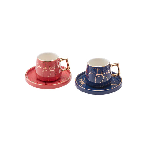 Coffret de 2 tasses à café Karaca Marble, 80 ml, Rose Bleu 