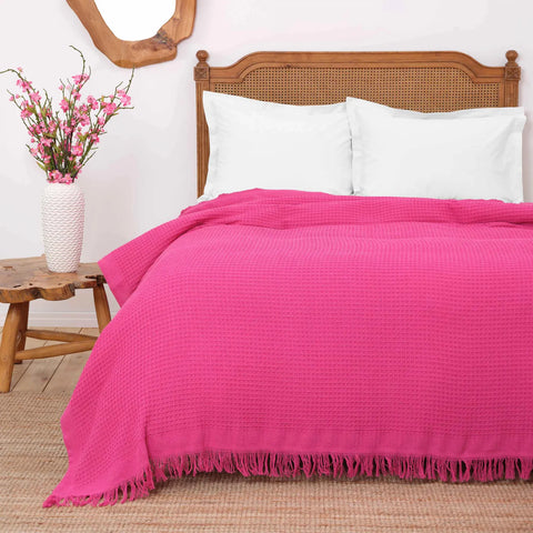 Jeté de lit Karaca Home Coloro Gaufre pour lit 2 personnes, fuchsia multi