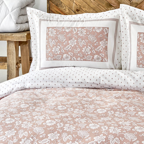 Parure de lit Karaca Home Celerina avec housse de couette 100 % coton pour lit double, rose