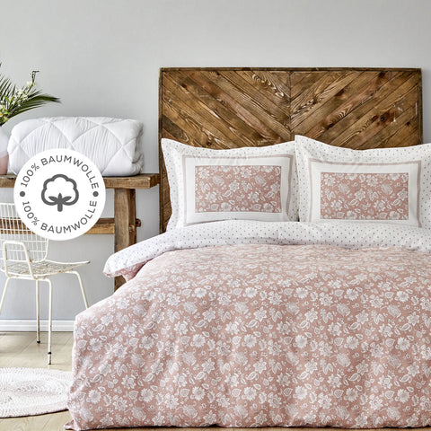 Parure de lit Karaca Home Celerina avec housse de couette 100 % coton pour lit double, rose