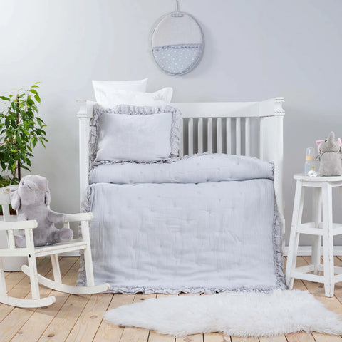 Ensemble de couettes pour bébé Karaca Home Royale 100% coton mousseline brodée Private, grey 