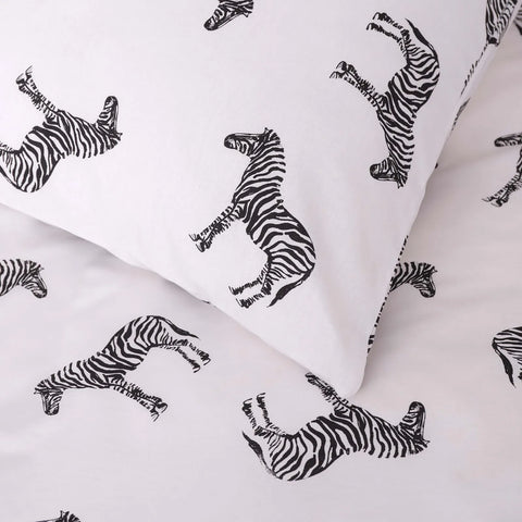 Parure de lit Sarah Anderson Zebra avec taies d’oreiller et housse de couette 100 % coton pour lit double, noir