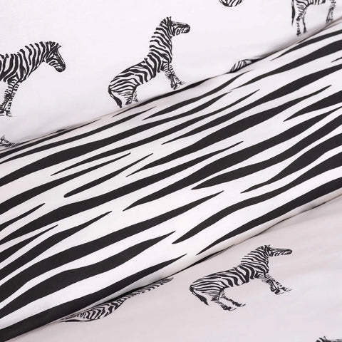 Parure de lit Sarah Anderson Zebra avec taies d’oreiller et housse de couette 100 % coton pour lit double, noir