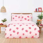 Parure de lit Sarah Anderson Strawberry avec taies d’oreiller et housse de couette 100 % coton pour lit double, rose