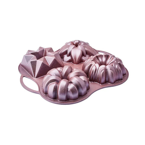 Moule à Gâteau Bundt Décoratif Karaca Cake Pro en Fonte d'Aluminium, 4 Pièces, 28 cm x 35 cm, Rose