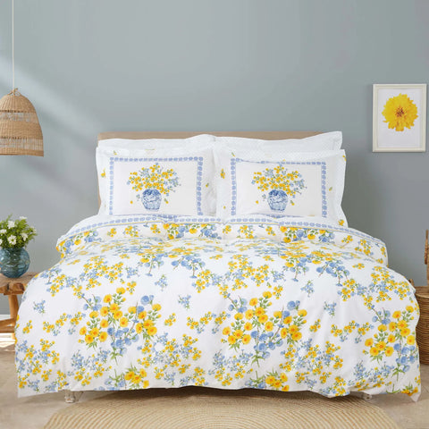 Parure de lit Karaca Home Enola avec taies d’oreiller et housse de couette 100 % coton pour lit double, jaune