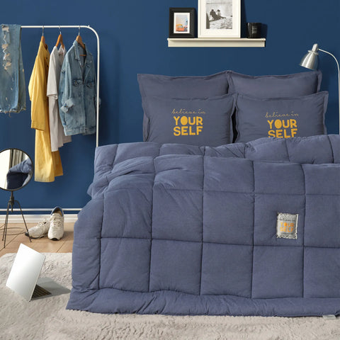 MOTTO INDIGO DOUBLE COTTON COMFORT SET