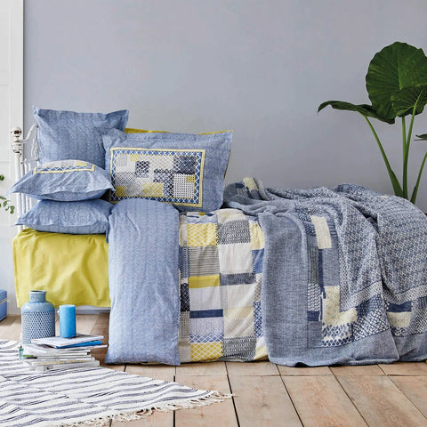 Parure de lit Bosa Indigo avec taies d’oreiller et housse de couette 100 % coton pour lit simple