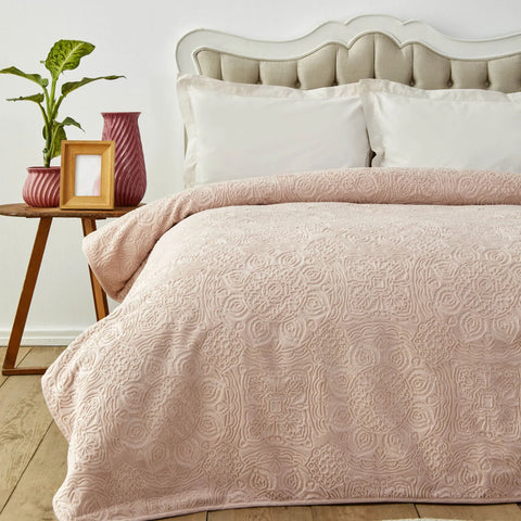 Couverture Karaca Home Scala Embossie pour lit simple, rose poudré