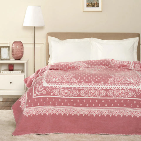 Couverture Karaca Home Evelina en coton pour lit double, vieux rose