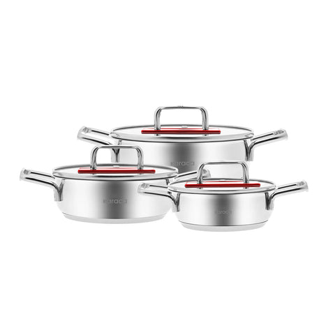 Batterie de cuisine Karaca Arya en acier taille moyenne, 6 pièces, rouge