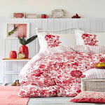 Parure de lit Melanie avec taies d’oreiller et housse de couette 100 % coton pour lit simple, rouge