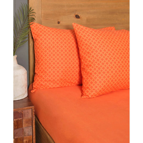 Ensemble de draps-housses Sarah Anderson Mitsy pour lit 2 personnes, 100% coton, orange 