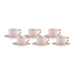 Coffret de tasses à café, Karaca Jolly Ligne mince pour 6 personnes, rose