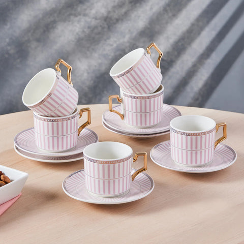 Coffret de tasses à café, Karaca Jolly Ligne mince pour 6 personnes, rose