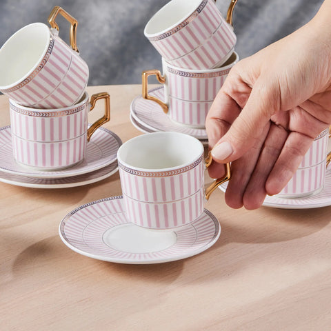 Coffret de tasses à café, Karaca Jolly Ligne mince pour 6 personnes, rose