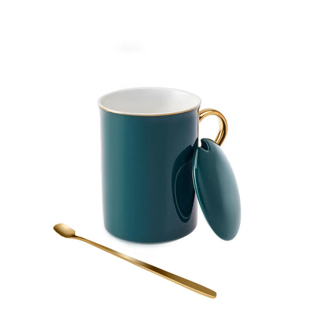 Mug avec couvercle et cuillère Karaca Pastell, 350 ml, vert pétrole