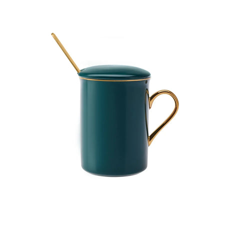 Mug avec couvercle et cuillère Karaca Pastell, 350 ml, vert pétrole