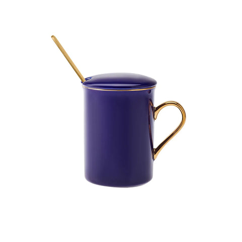 Tasse avec couvercle et cuillère Karaca Pastell, 350 ml, bleu marine