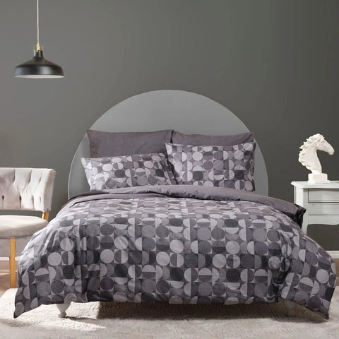 Parure de lit Sarah Anderson Eclipse avec taies d’oreiller et housse de couette 100 % coton pour lit double, noir